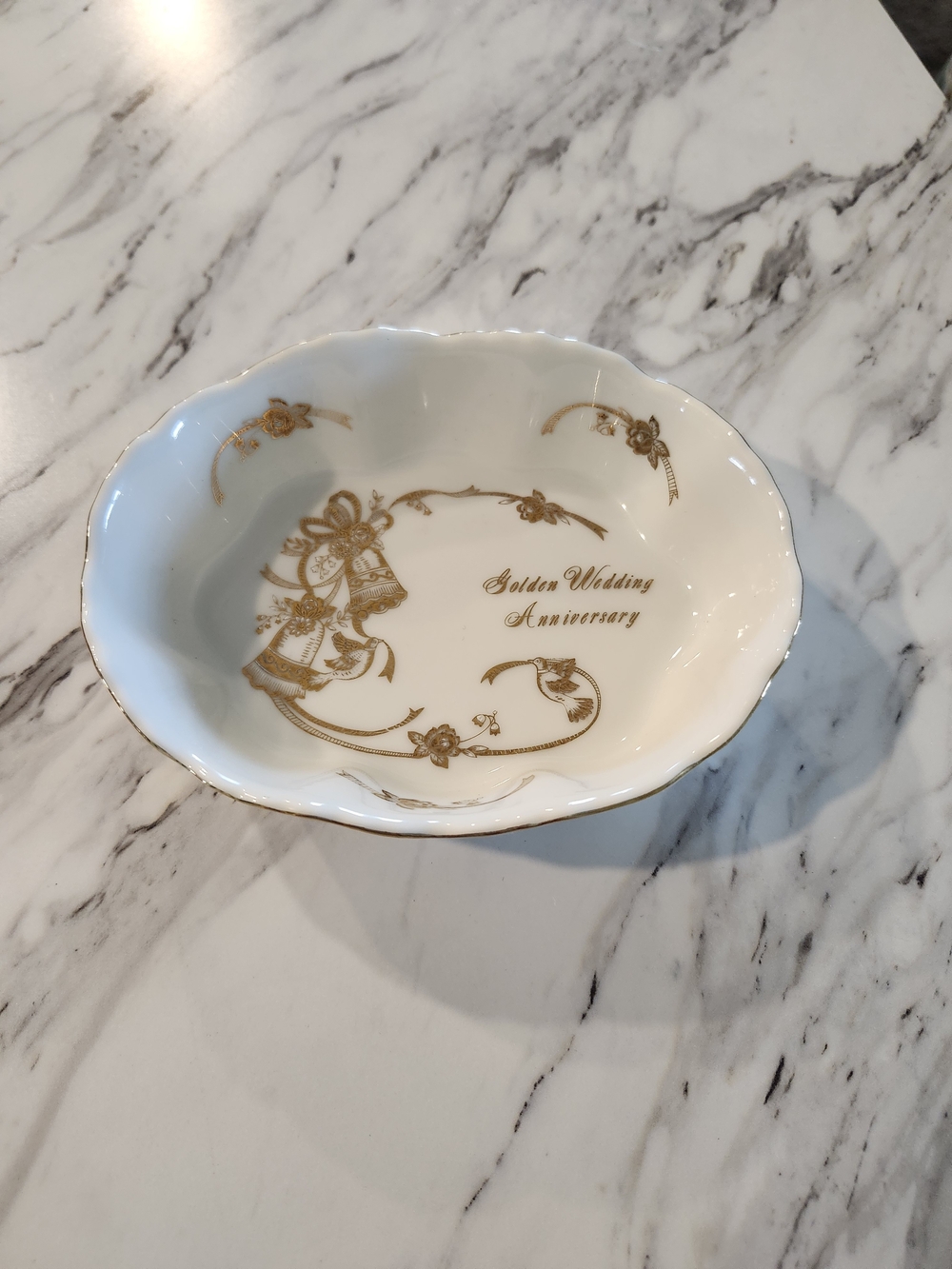Gold Wedding Anniversary Decorative Serving Dish - White and Gold